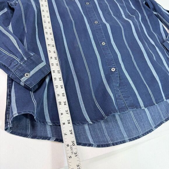 For The Republic Denim Shirt Womens 2X Blue Striped Button-Down Tee Mature New - Picture 3 of 8